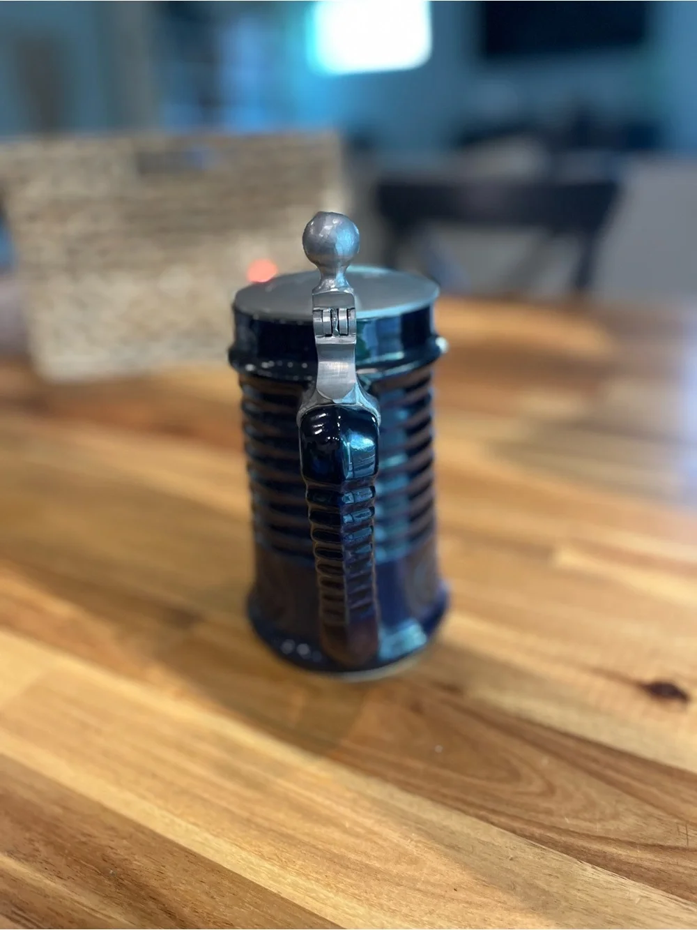 Blue Ceramic Beer Stein with Pewter Lid